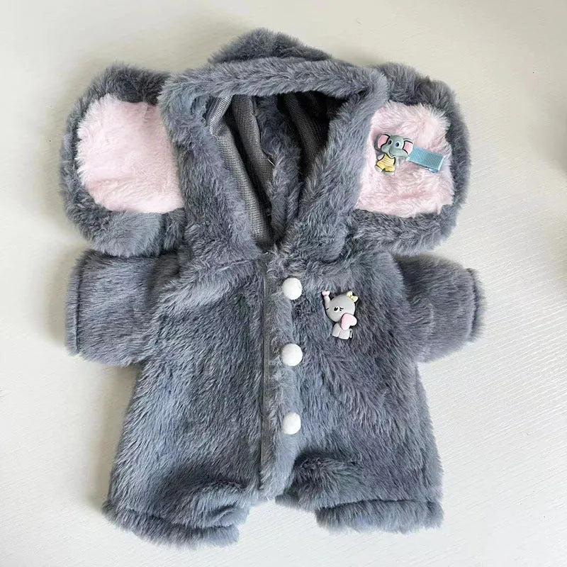 Grey elephant plush jumpsuit for a 30cm Lina bear doll