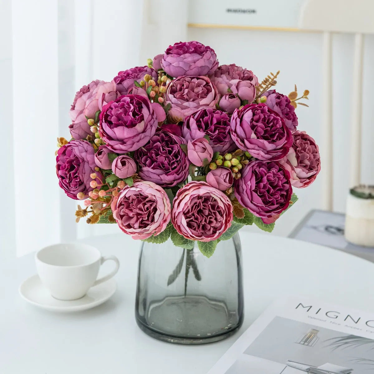 Silk artificial peony bouquet in champagne colour for wedding and home decoration