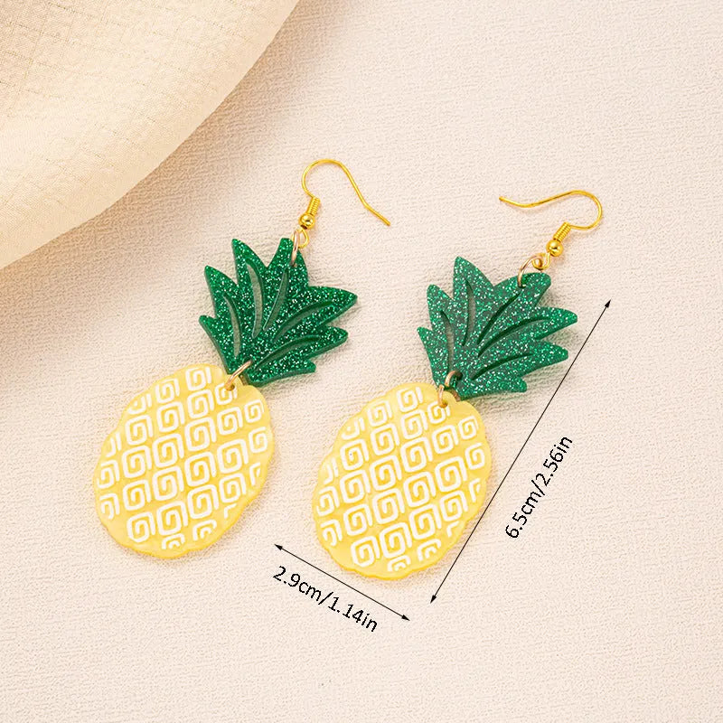 Acrylic drop earrings with coconut and jackfruit design on alloy hooks in various colour styles.
