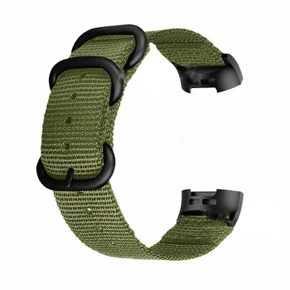 Fitbit Charge nylon three-ring buckle strap in multiple colours including Army Green and Black and Gray