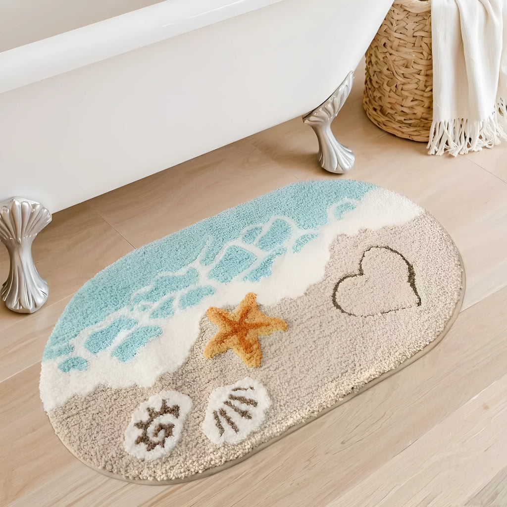 Rainbow pattern cashmere carpet floor mat with plastic bottom in Sky Sea colour