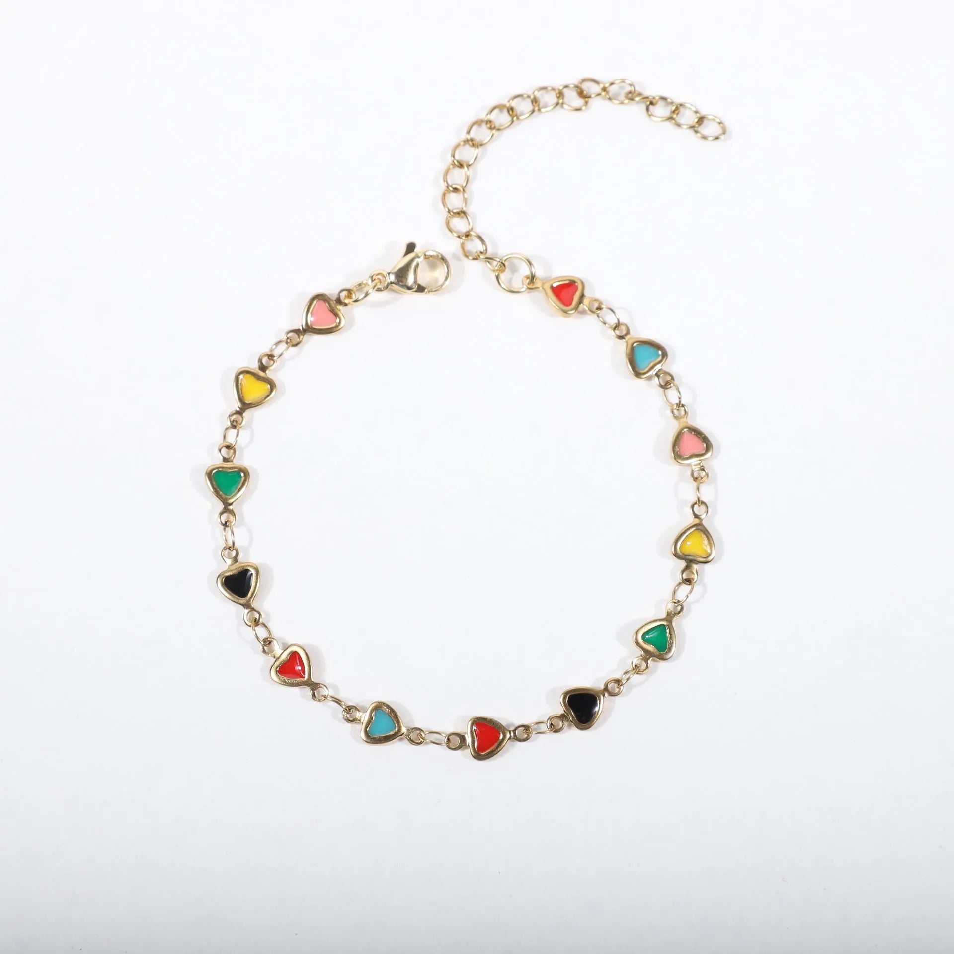 Stainless steel bracelet with heart design and gold plating in multiple colour options