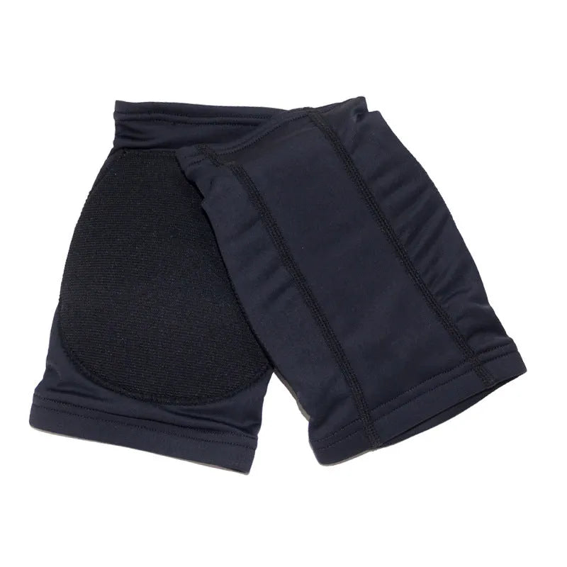 A pair of knee pads for ballet and yoga, shown in either black or skin colour, with size options from XS to XL.