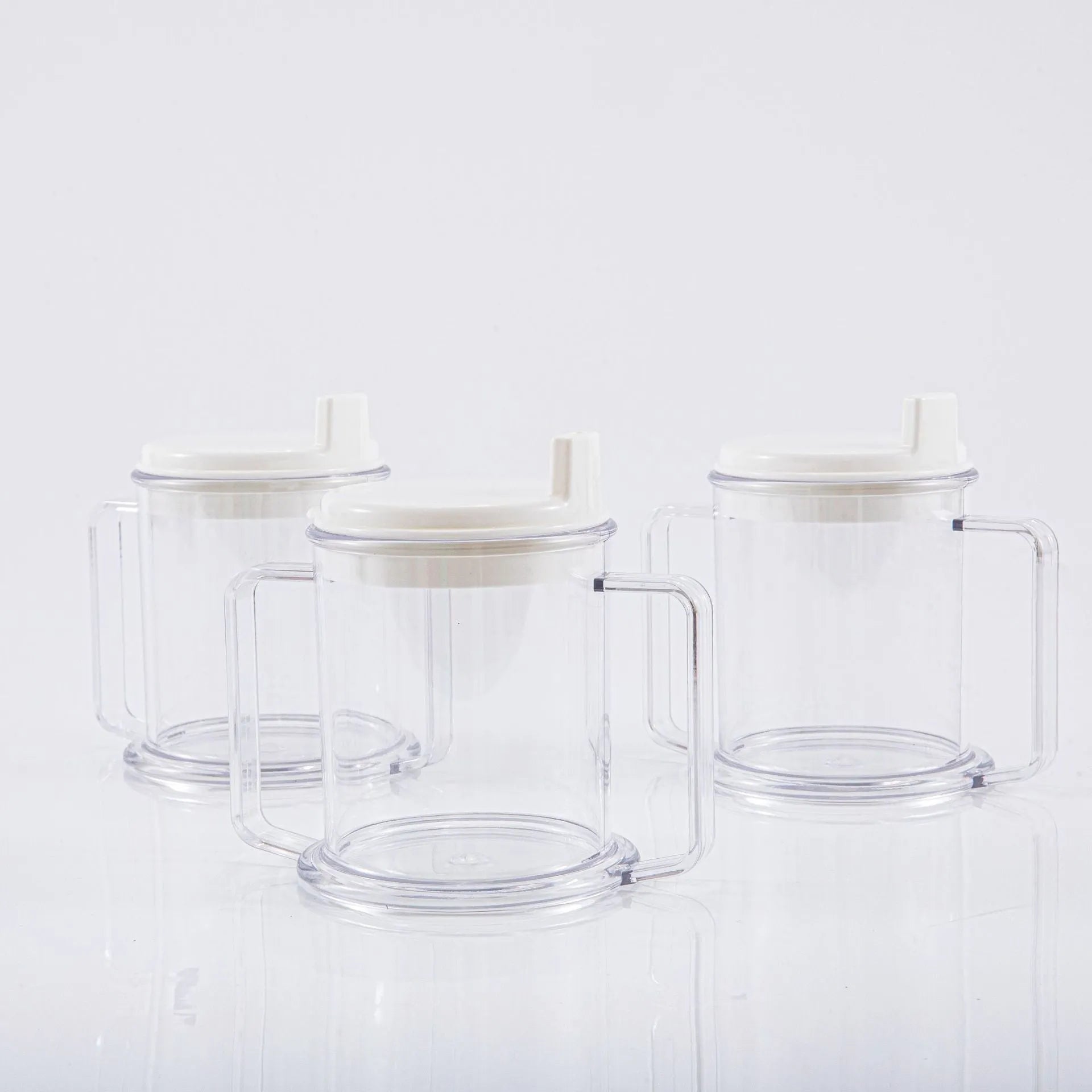 Transparent spill-proof drinking cup showing clear PP construction with modern design