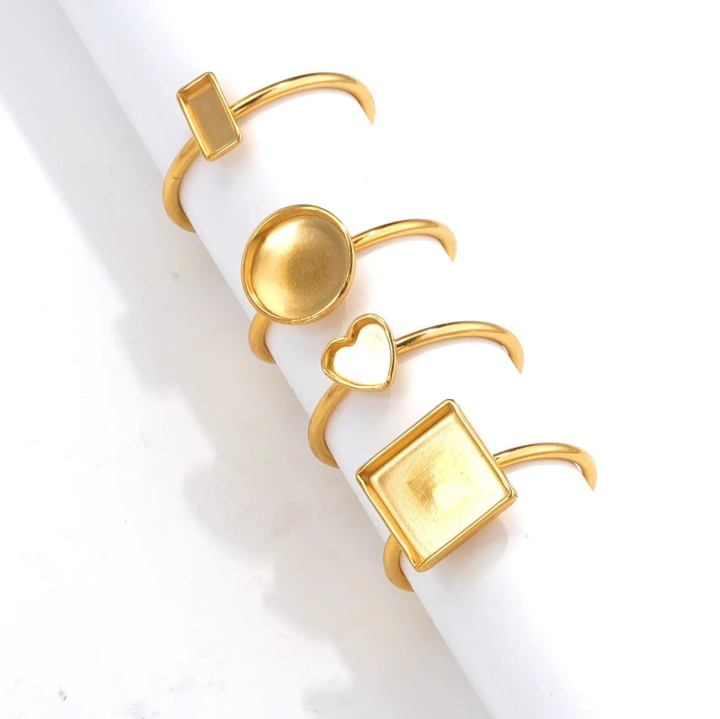 Golden electroplated stainless steel ring setting for DIY jewellery making in totem pattern design