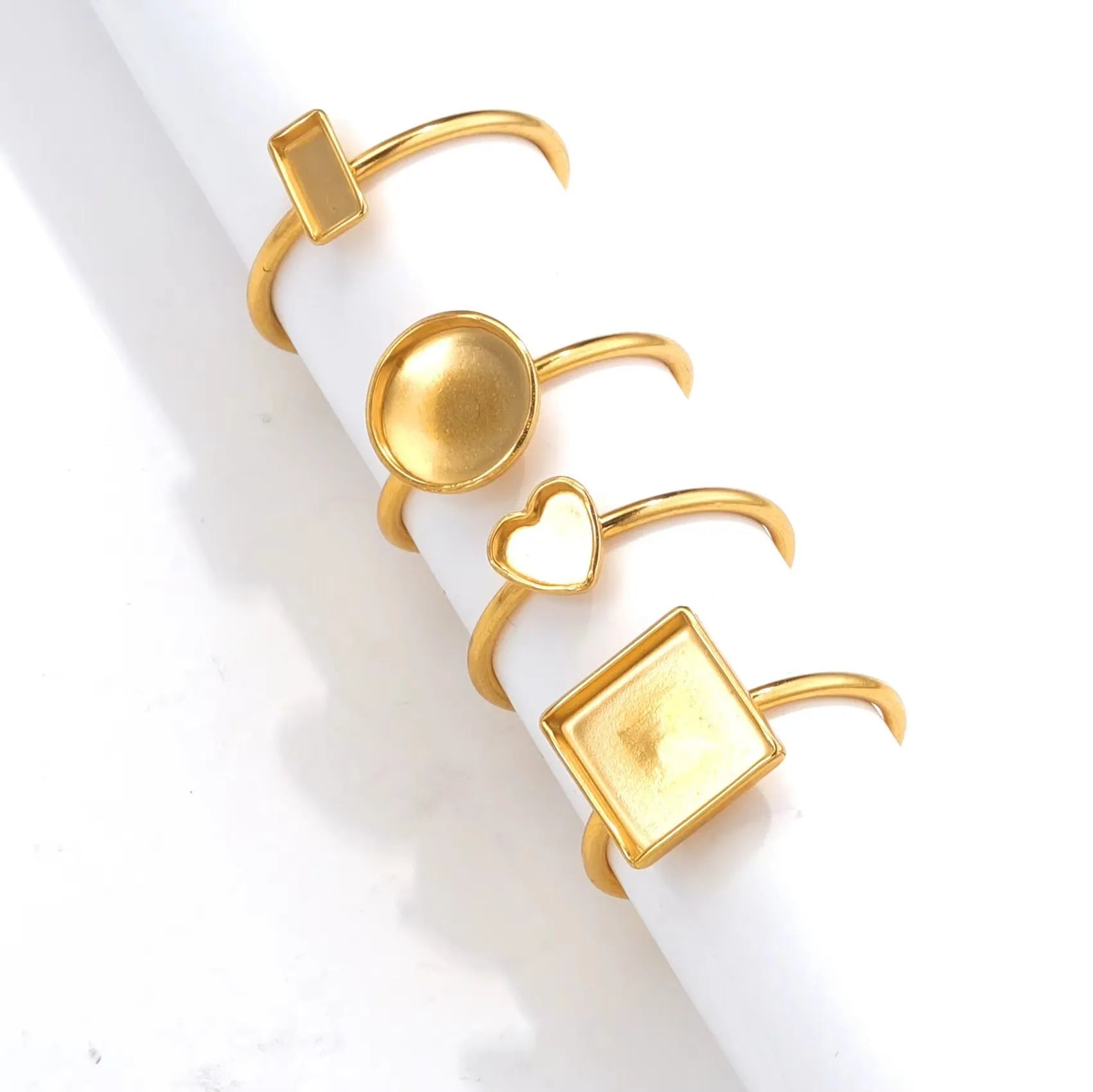 Golden electroplated stainless steel ring setting for DIY jewellery making in totem pattern design