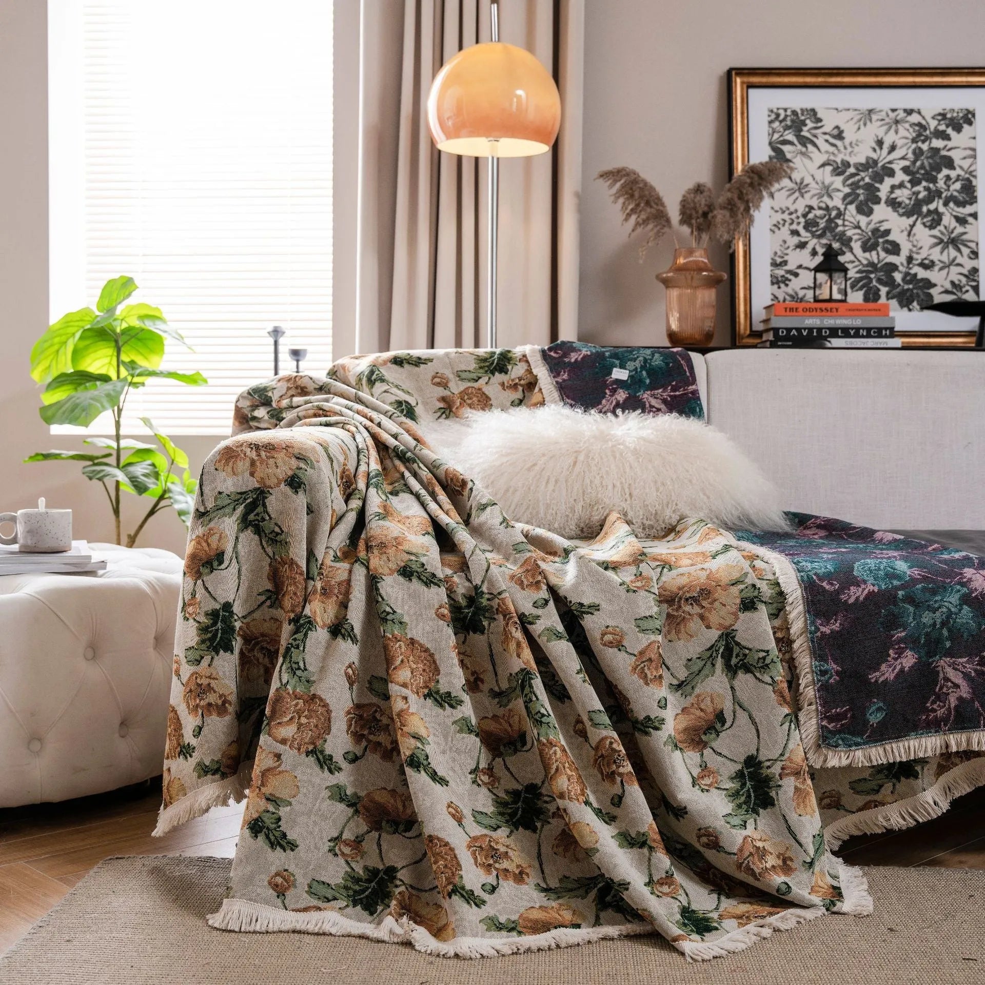 American country style jacquard sofa cover with floral pattern in cherry or green protecting furniture from pets