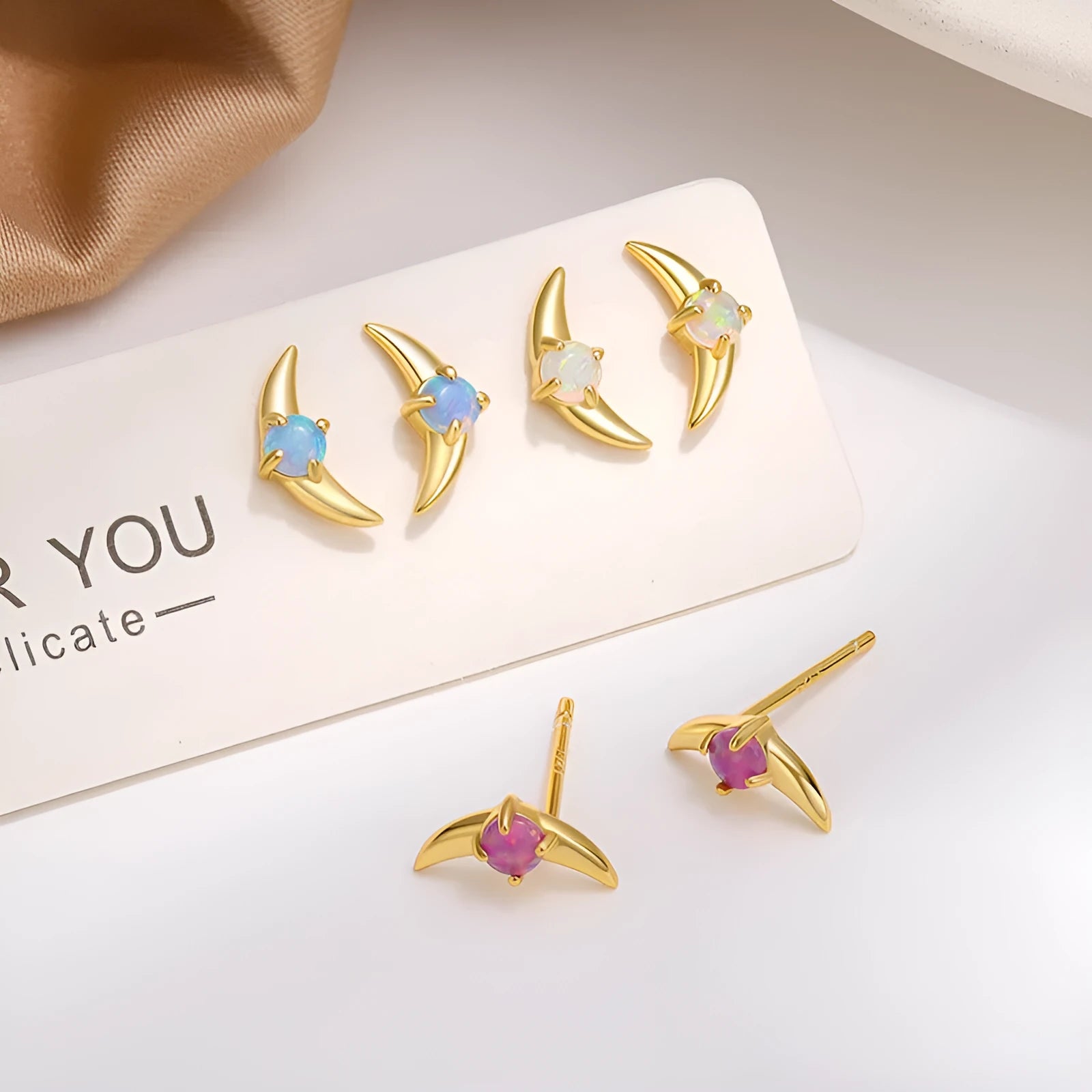 Women's geometric earrings in 925 silver with electroplated finish and stone accents