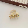 Set of four retro acetate hair barrettes with metal grip in beige, white, dark, and leopard print designs