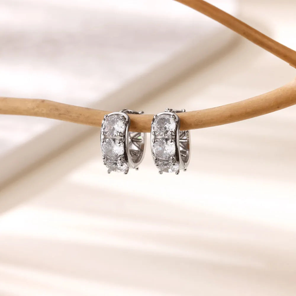 Women's U-shaped clip earrings in stainless steel with zircon accents, E5772P colour