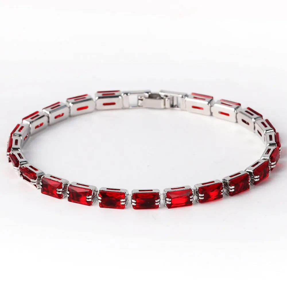 Women's zircon bracelet with electroplated alloy construction and zircon stones