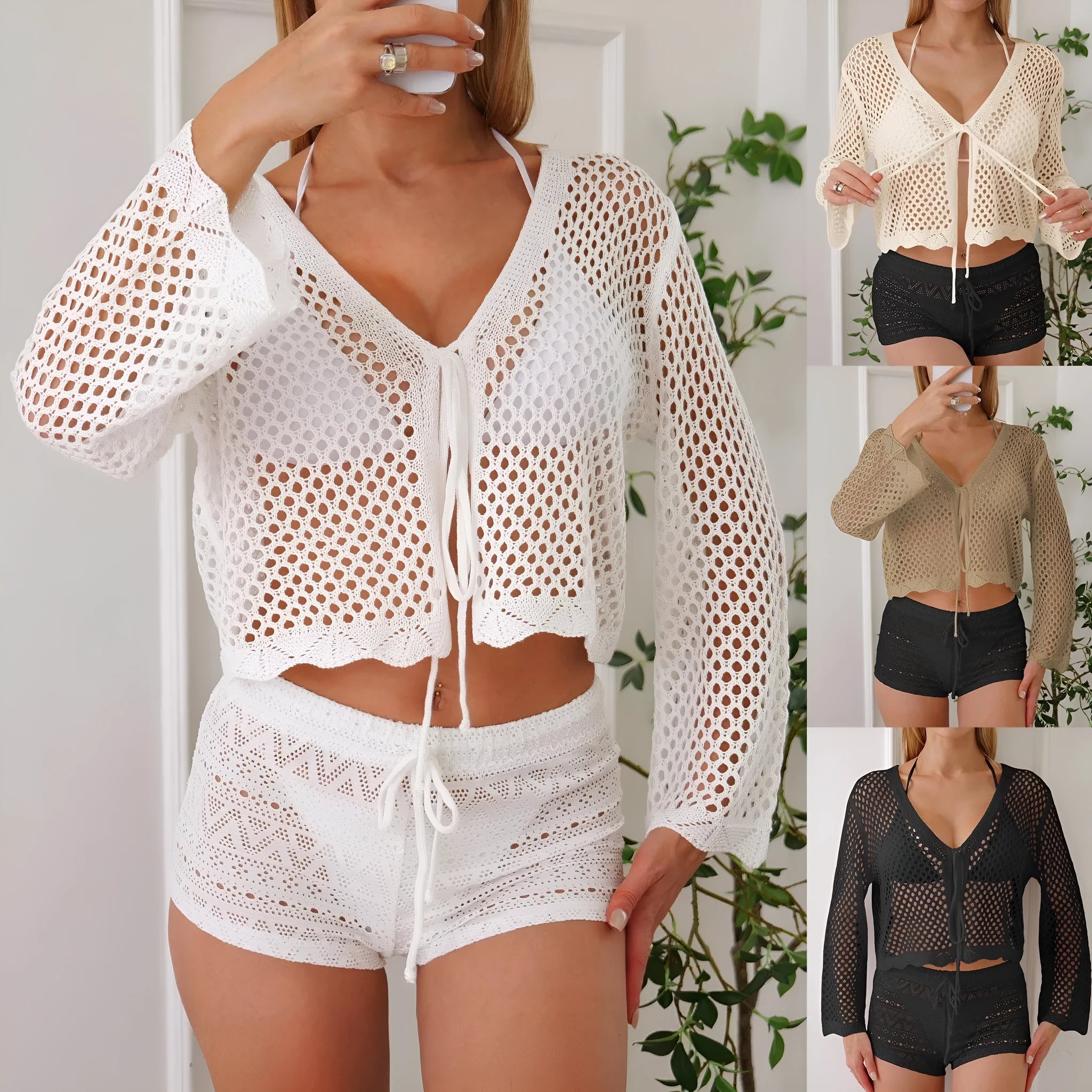 Short length women's cardigan blouse with bell sleeves in a choice of colours.
