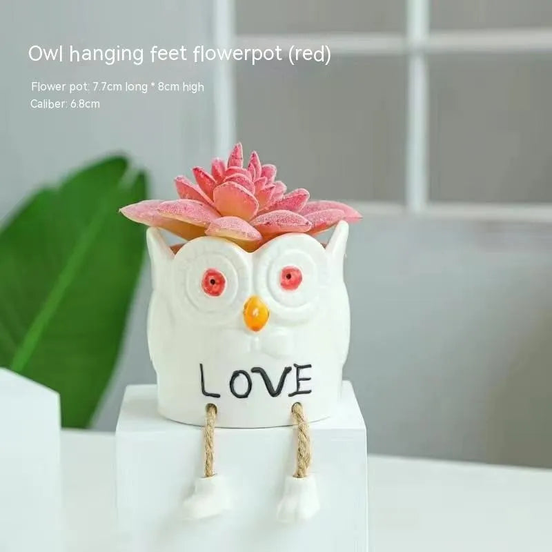Ceramic hanging foot flowerpot for succulent plants on desktop