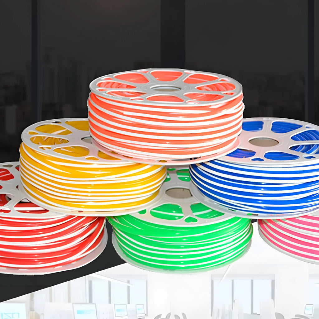 Flexible silicone split neon light bar showing 8mm width and neon colour options