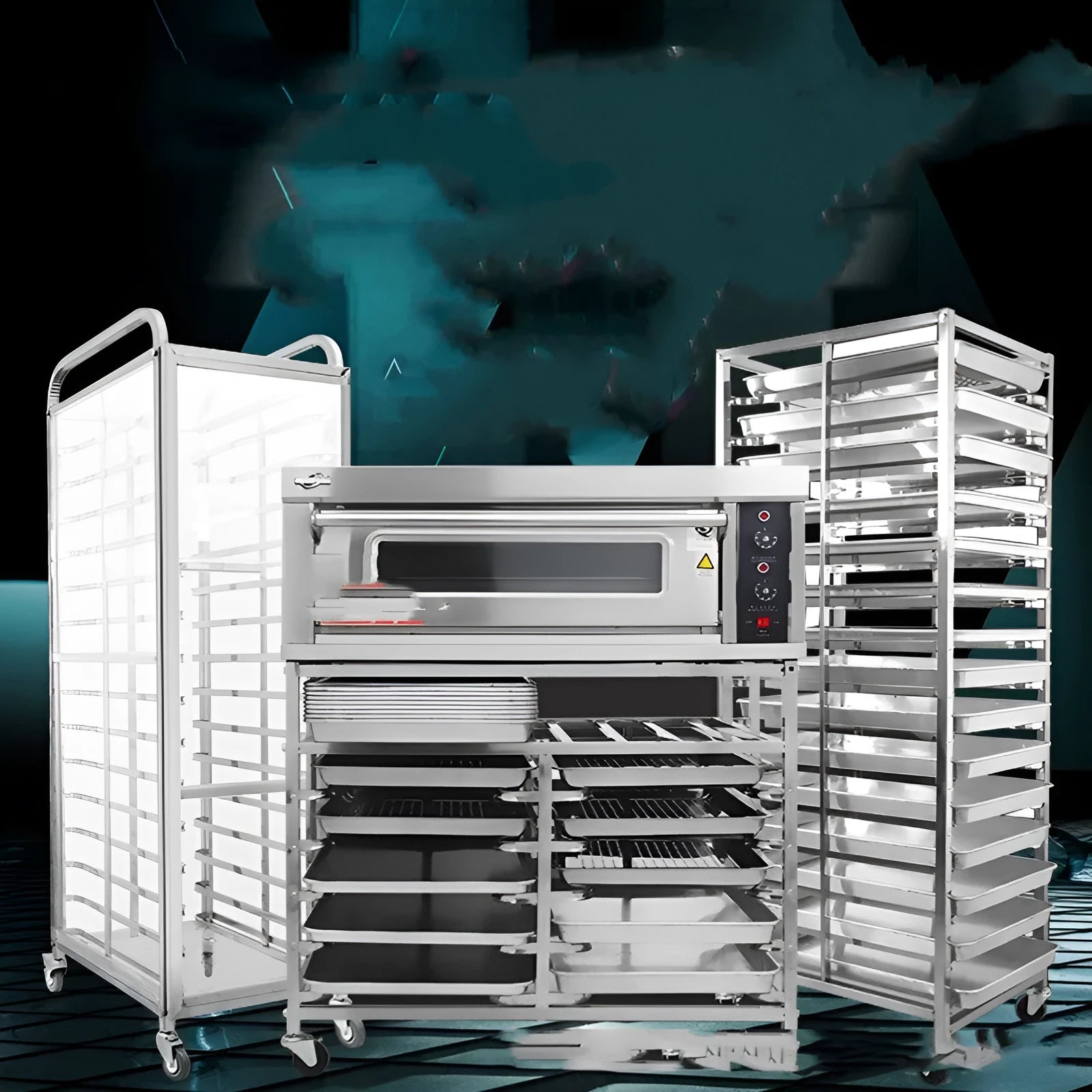 Six-layer stainless steel baking cooling rack with lock system, showing 40x60cm trays