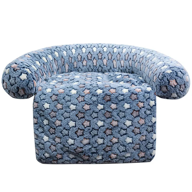 Plush kennel sofa blanket in orange star moon colour on a light background