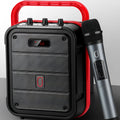 6.5-inch portable Bluetooth speaker with wireless microphone, measuring 241x145x329mm in plastic housing