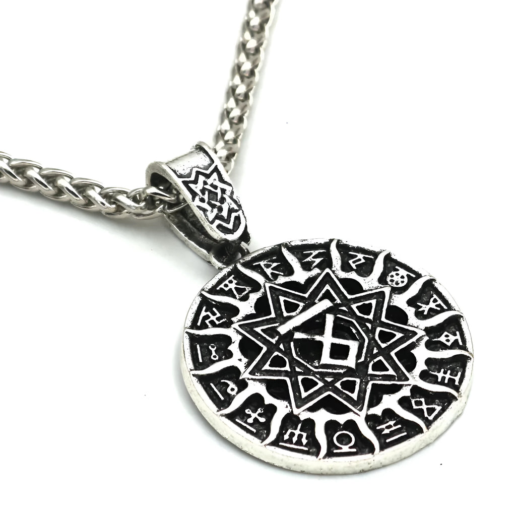 Lunavin ODing logo pendant necklace on snake bones chain with adjustable length.