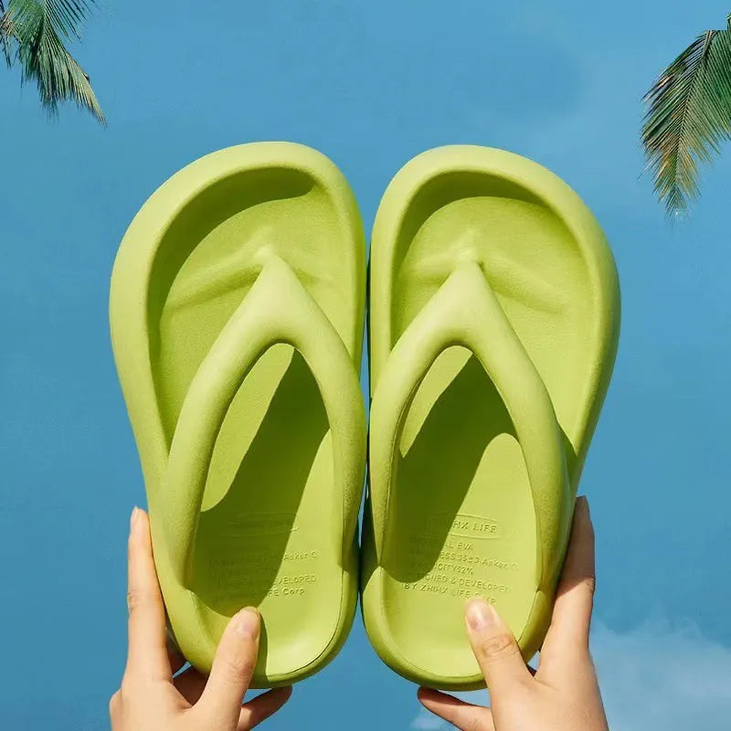 Solid colour EVA flip-flops with thick sole and bow detail in multiple colour options