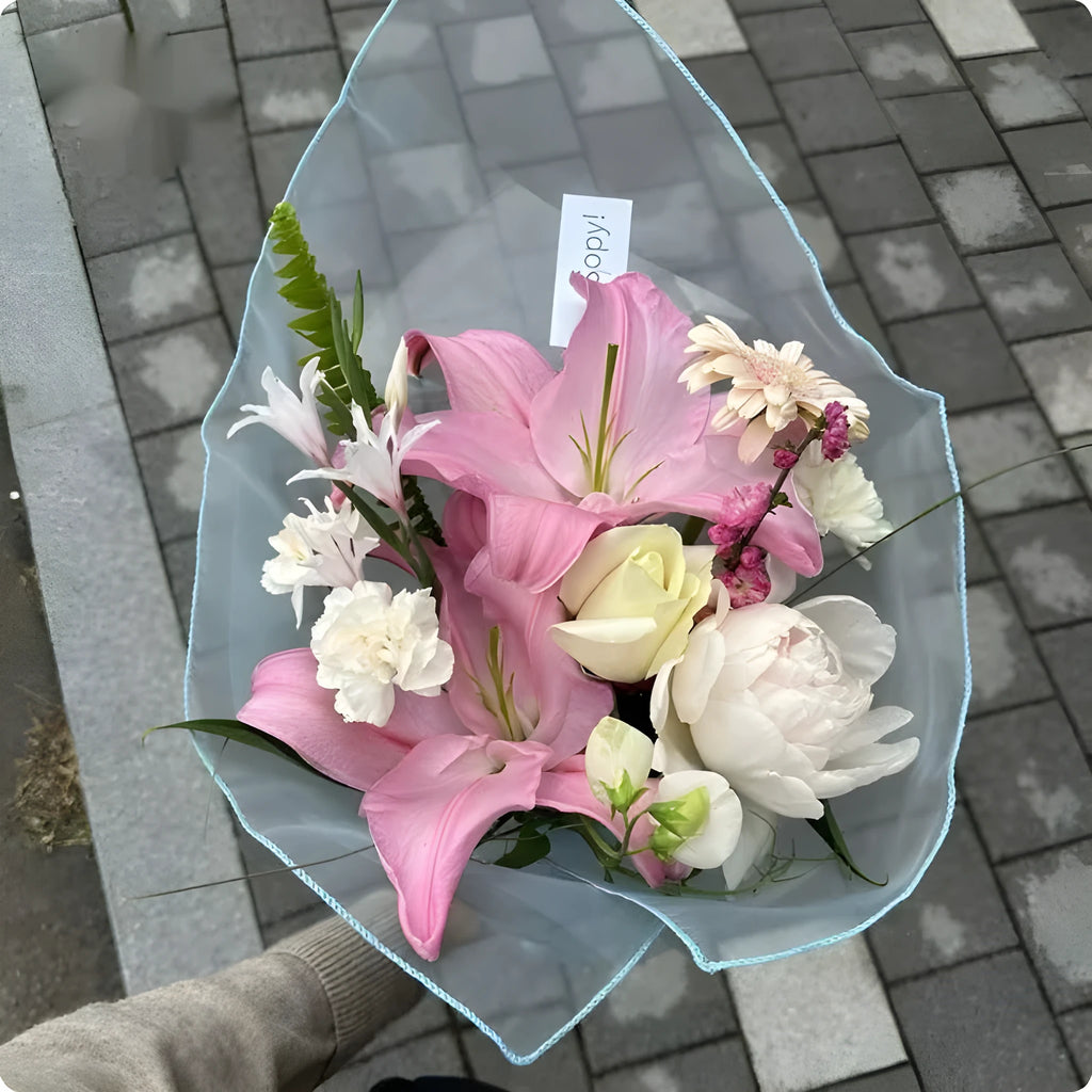 Silk flower bouquet bag fabric square 60cm with arabesque pattern in five colour options