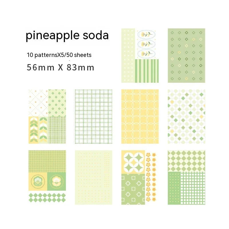 Retro collage material note paper in dessert colours showing ten different shades including caramel puff and mango milk roll