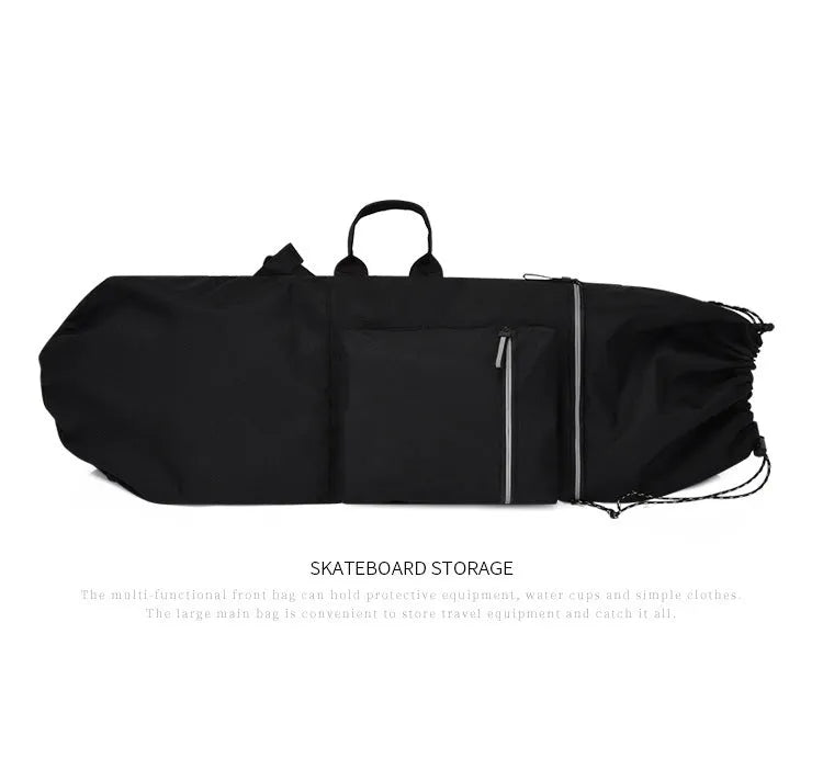 Waterproof nylon skateboard backpack in camouflage colours showing equipment compartments