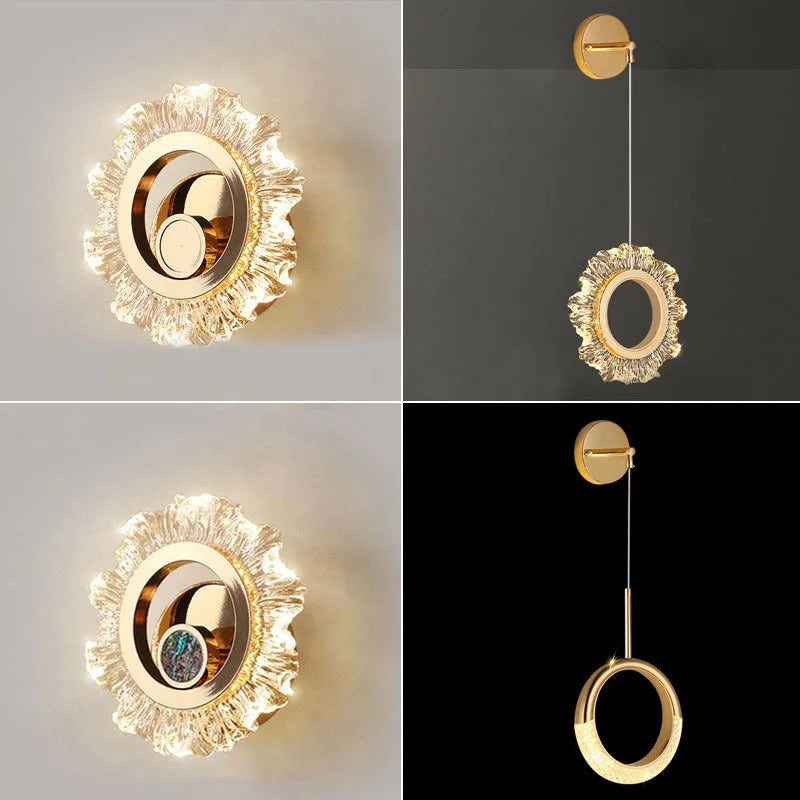 Minimalist modern wall lamp with acrylic shade in a bedroom setting, showing three light colour options.