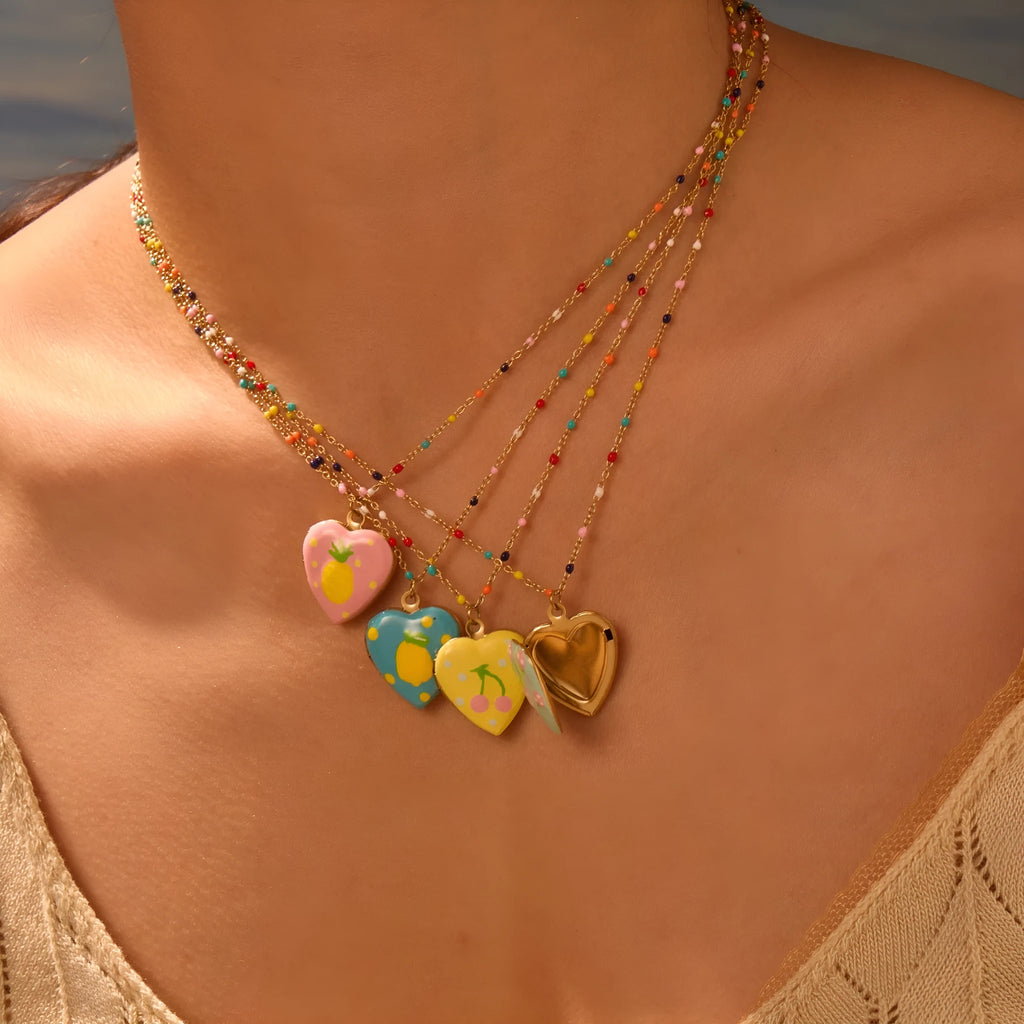 Stainless steel fruit pendant necklace with 18K gold plating on 41-50cm chain