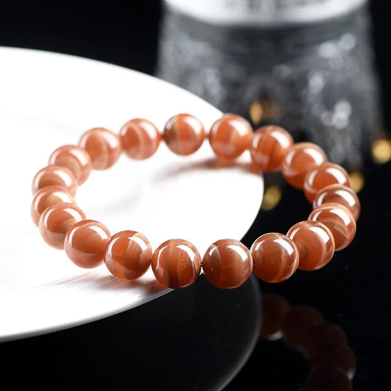 Natural Old Mine Rhodochrosite round beads bracelet with Ruyi pendant, 6mm or 8mm beads, vintage manganese spar colour