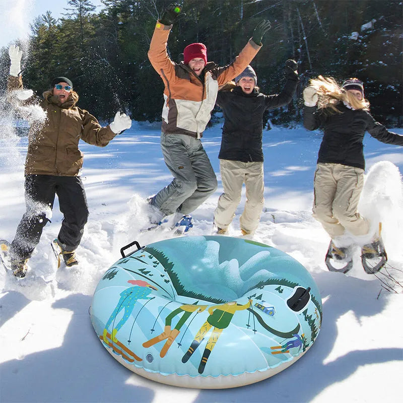 PVC winter ski ring toy with creative printed design showing winter sports imagery