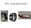 A1 Smart Watch in multiple colours on wrist, showing 1.54-inch touchscreen and side view highlighting camera.