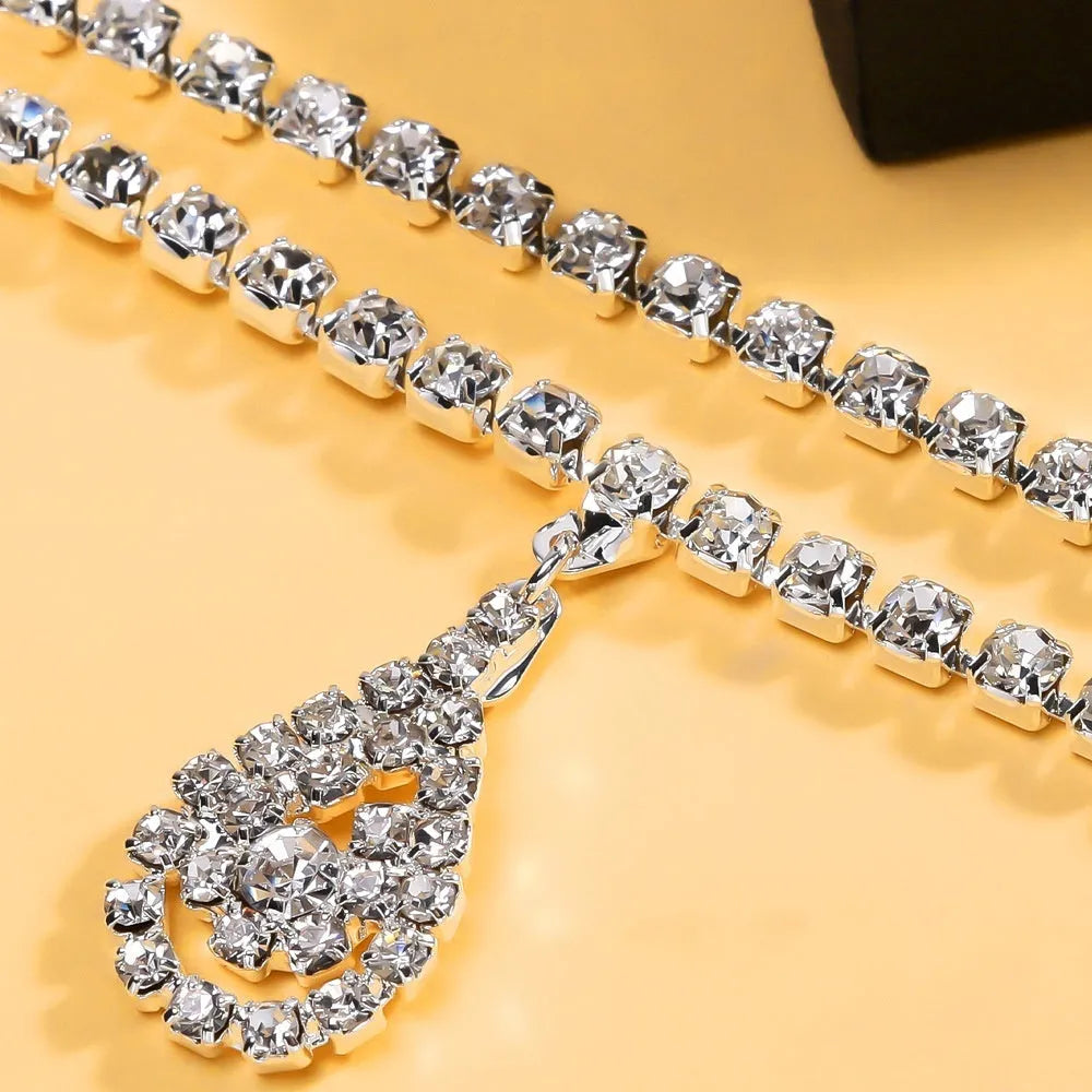 Gold and silver waist chain with water drop pendant and rhinestone decoration for women