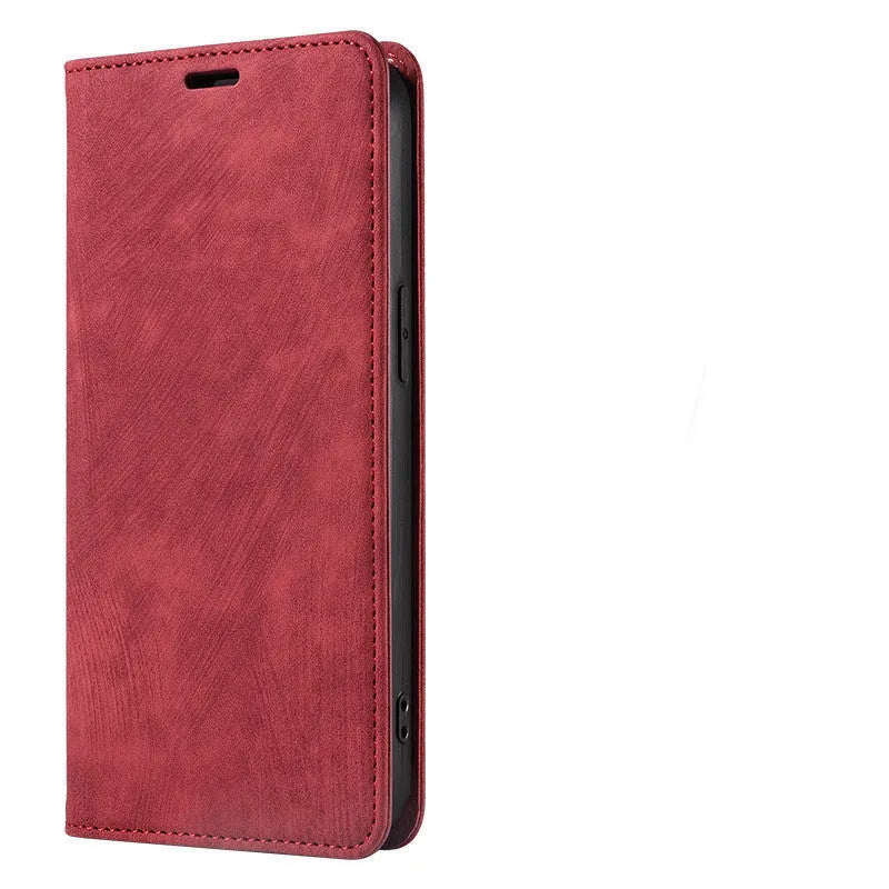 Magnetic flip phone case in leather-style design for iPhone, shown in a solid colour.