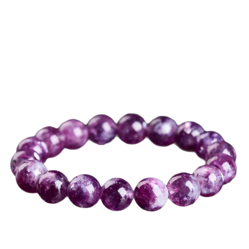 Korean style purple crystal bracelet with polished geometry beads on wrist