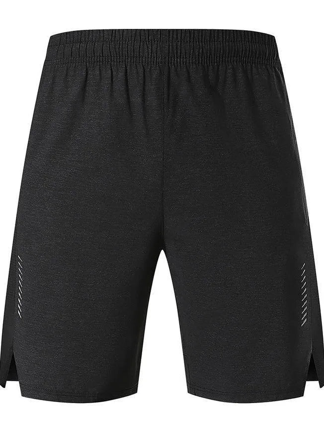 Men's casual spandex shorts in forest green showing stretch fabric and mid-waist design