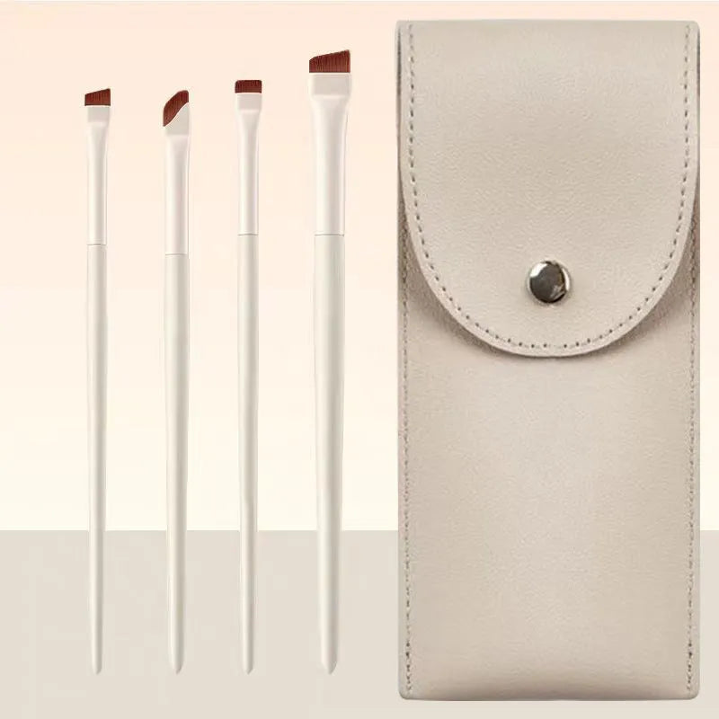 Four angled eyeliner and brow brushes with ultra-thin tips in a leather case.