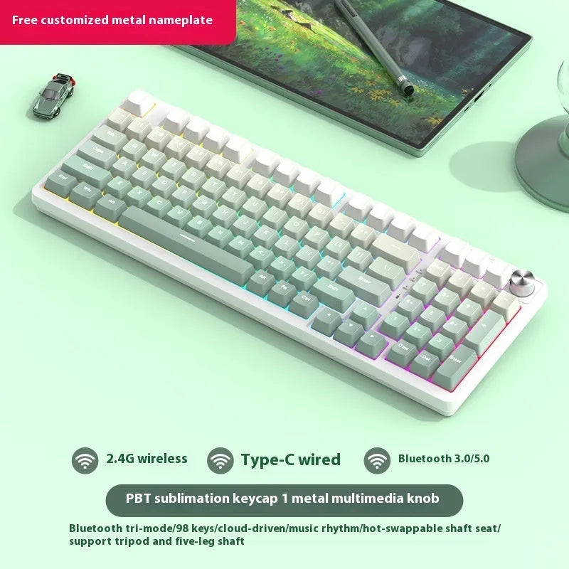 98-key wireless Bluetooth mechanical keyboard with multiple colour theme options