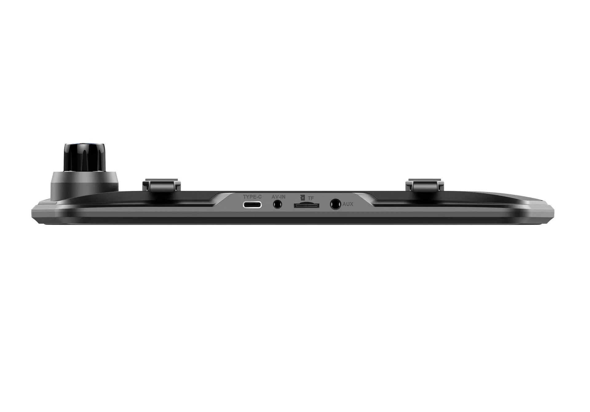 Dual-lens car dash cam with large touch screen mounted on rearview mirror.