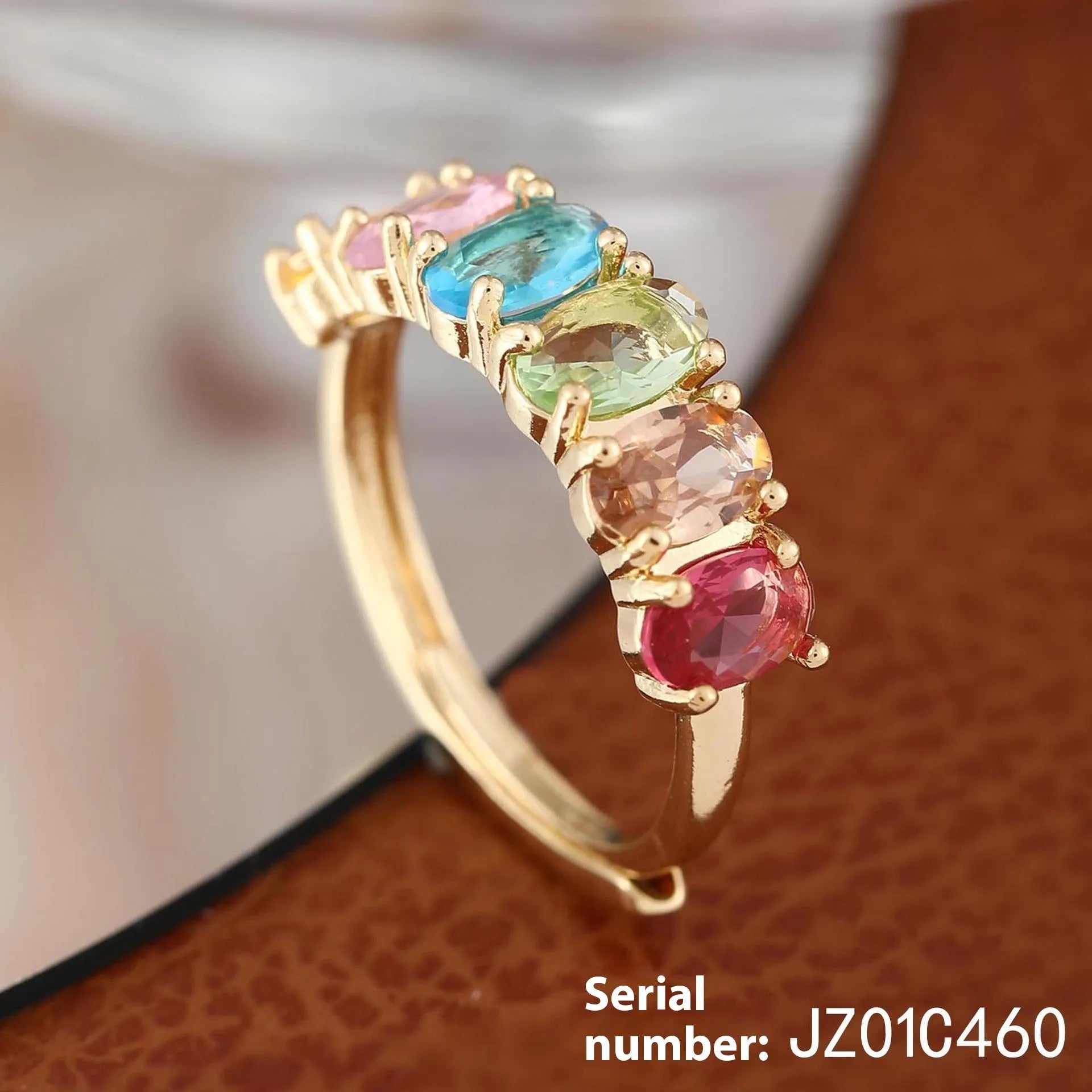 Adjustable gold electroplated copper ring with zircon stone in retro design