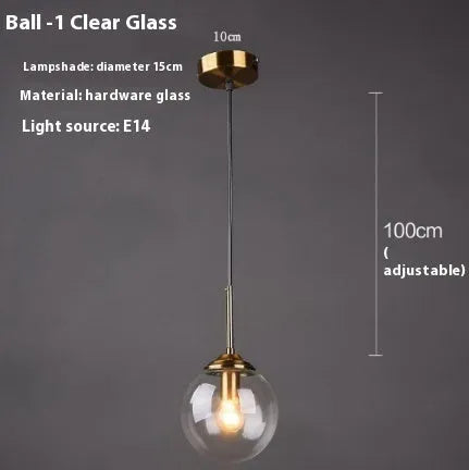 Modern round glass ball chandelier with spherical elements in Nordic style for living room or dining room