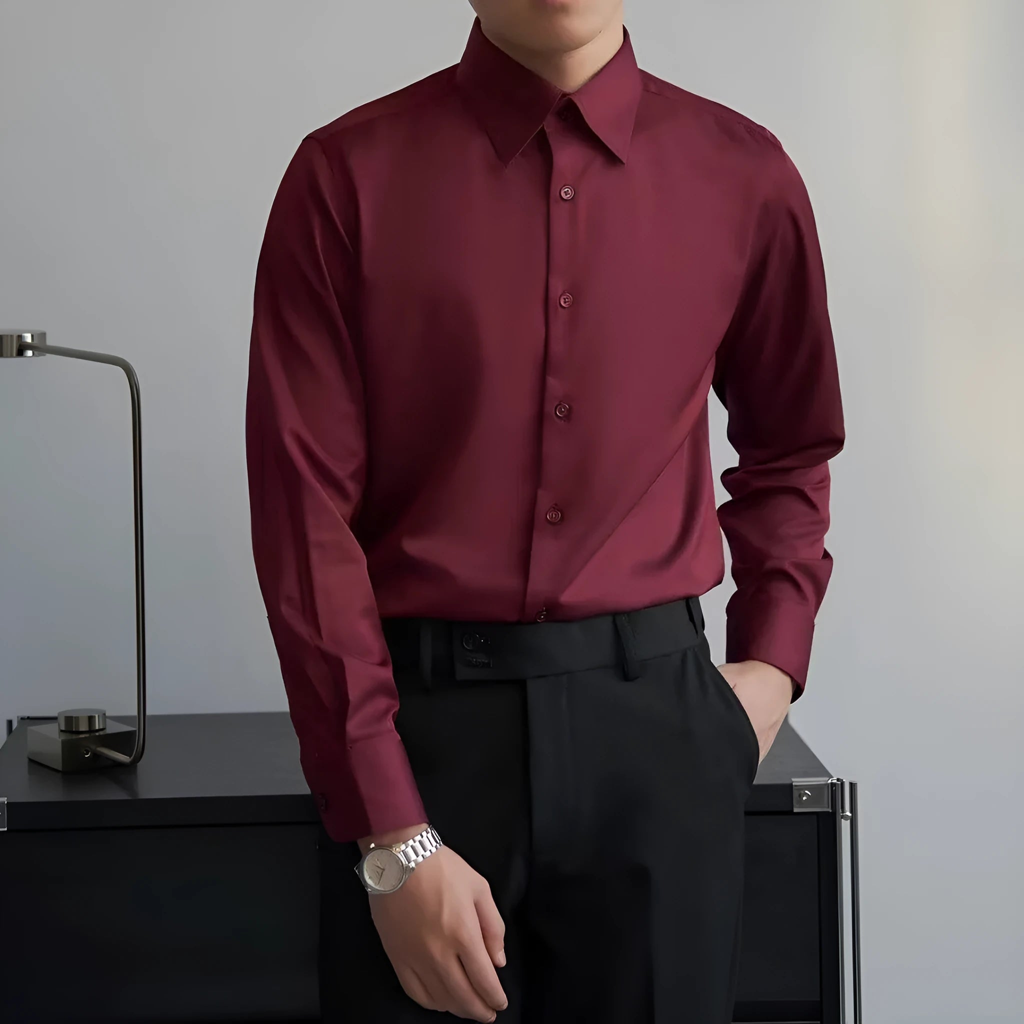 Men's black Korean style cardigan shirt with Japanese retro design and long sleeves