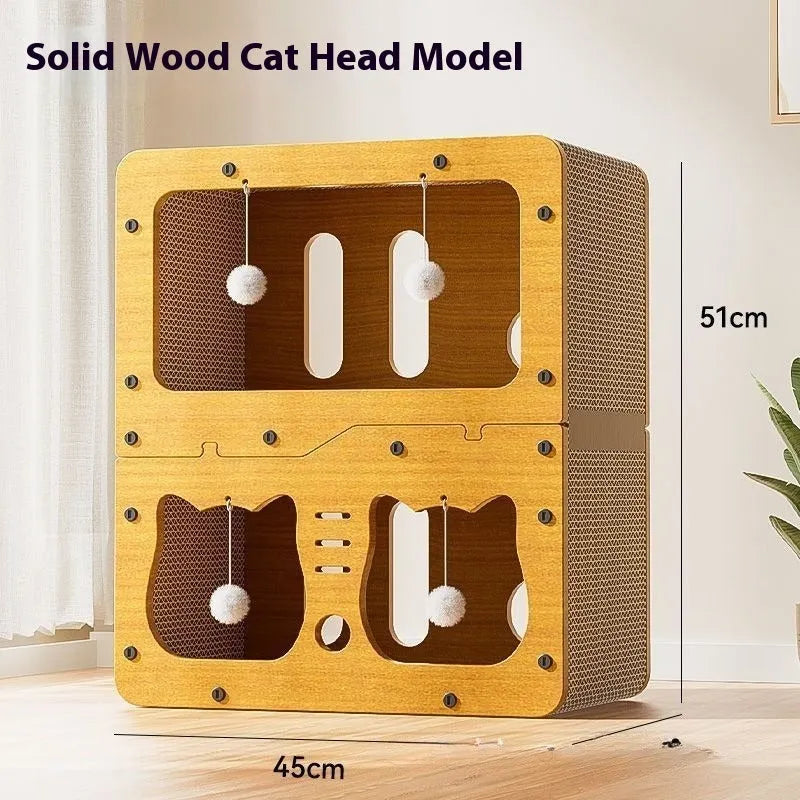 Double layer cat scratching board and nest bed in a choice of cute styles including owl and cat head designs.