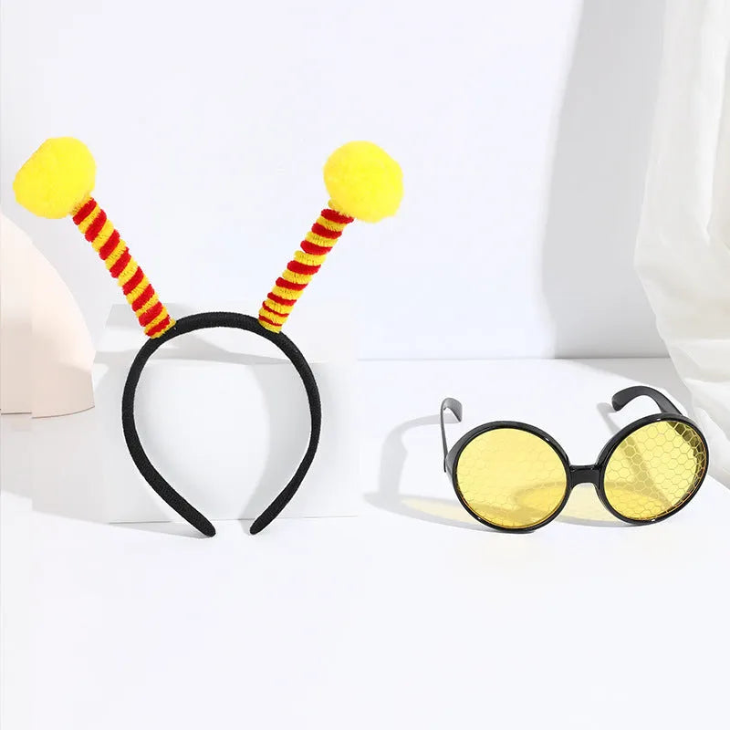 Yellow bee costume headband and glasses set for children's dress up and parties