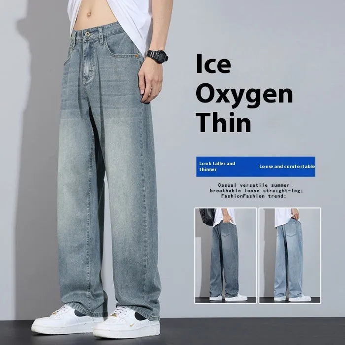 Straight-leg wide trousers in ice silk denim available in UK2560 colour variations