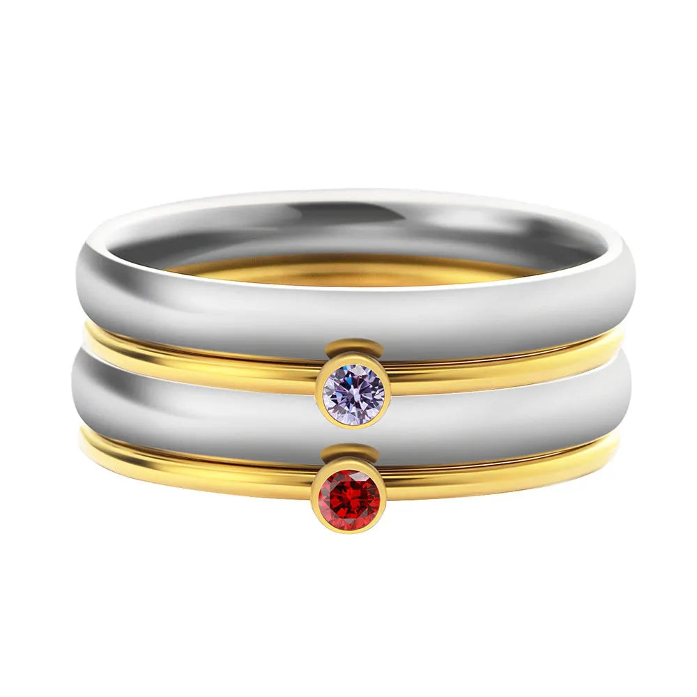Engraved titanium steel ring with December birthstone design in geometric shape.
