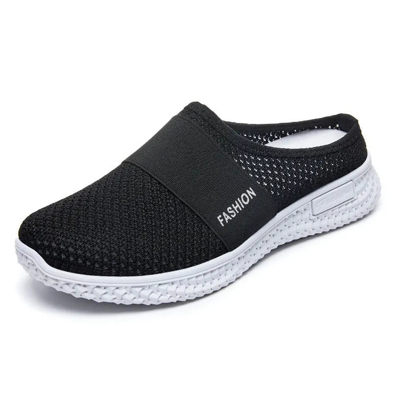 Women's breathable mesh casual shoes with hollow-out detailing and flat heel in round toe design