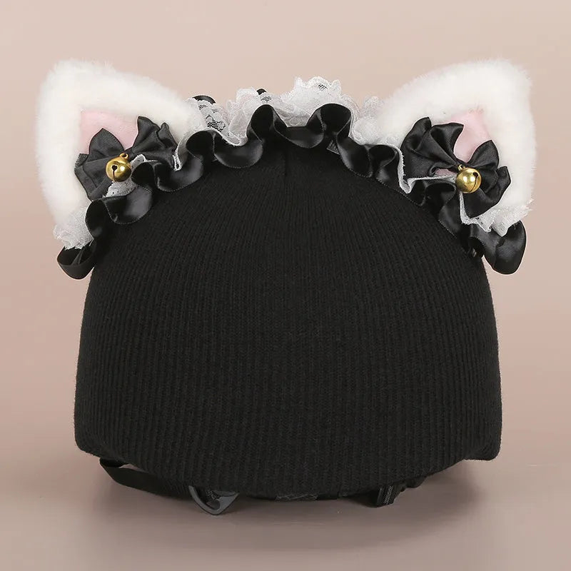 Cartoon-themed plush fabric helmet cover and ear decorations set for motorcycles and bicycles.