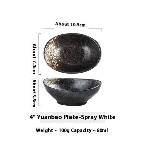 Oval Japanese ceramic sauce dipping bowl with underglaze finish in decorative pattern
