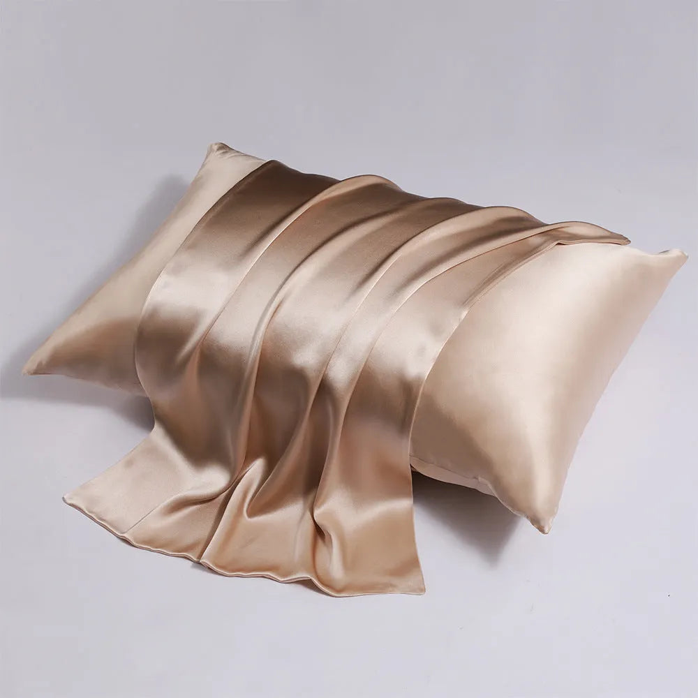 Double-sided silk zipper pillowcase in multiple colour options showing reversible design