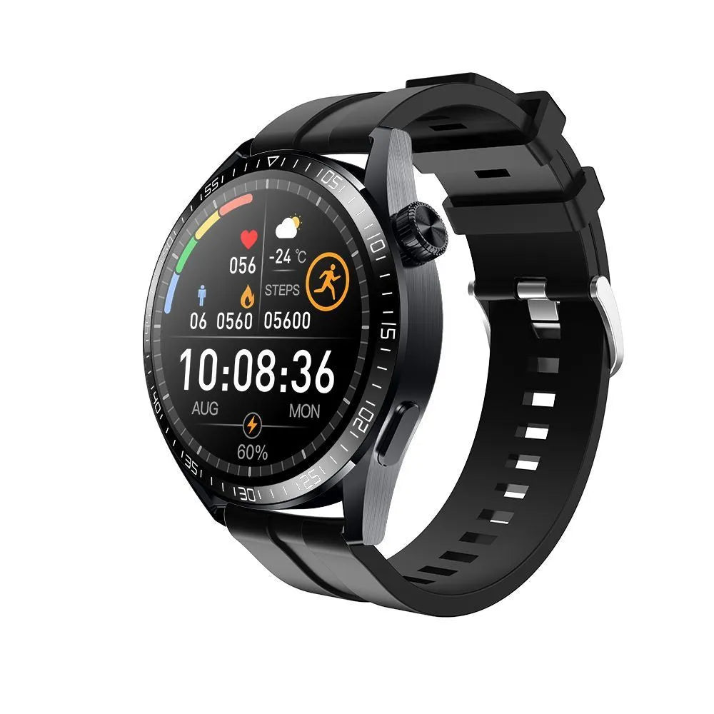 Black GS3 Max smartwatch on wrist showing heart rate data on its 1.35 inch IPS screen.